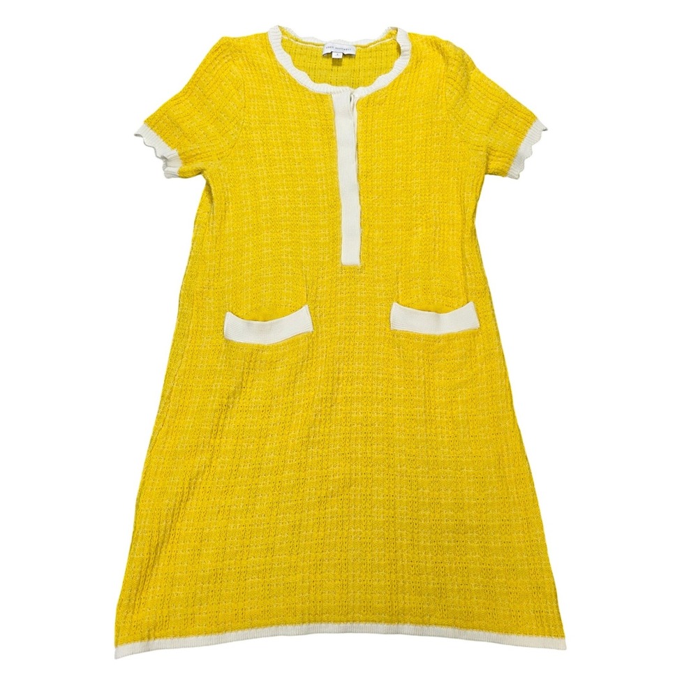 Free Assembly Textured Knit Sweater Dress Women's Size S Yellow Short Sleeve